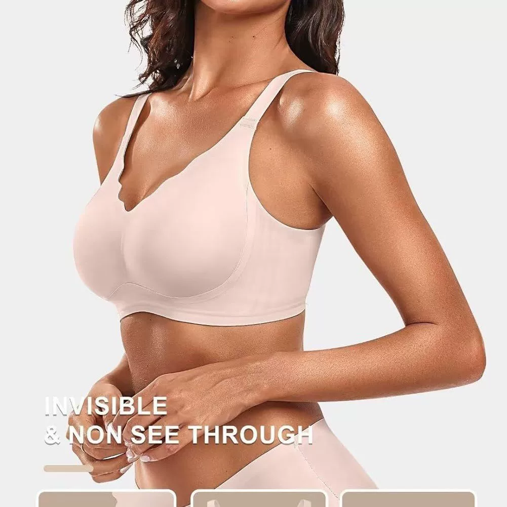 Large-sized seamless lingerie for women, jelly strips, soft support, thin, large bust, slimming, gathering top support, anti-sagging, breathable bra