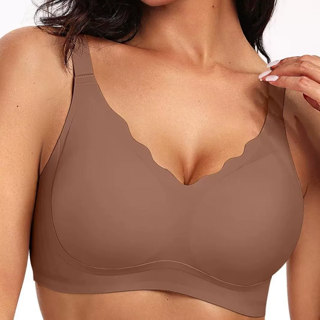 Large-sized seamless lingerie for women, jelly strips, soft support, thin, large bust, slimming, gathering top support, anti-sagging, breathable bra