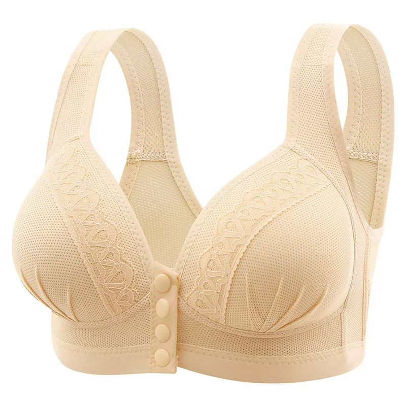 Large-sized front-button breastfeeding bra for women, button-style breastfeeding bra without underwire, gathering and lifting the chest, side retraction for overweight girls