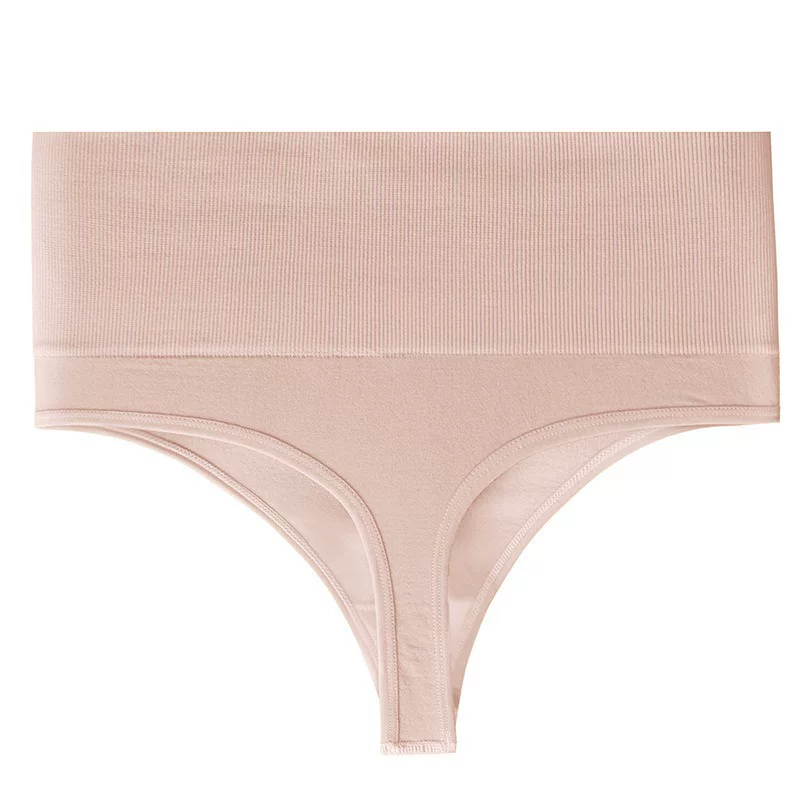 High-waisted thong pants for women, seamless pure cotton crotch, large-sized solid color stretch fitness sportswear T pants
