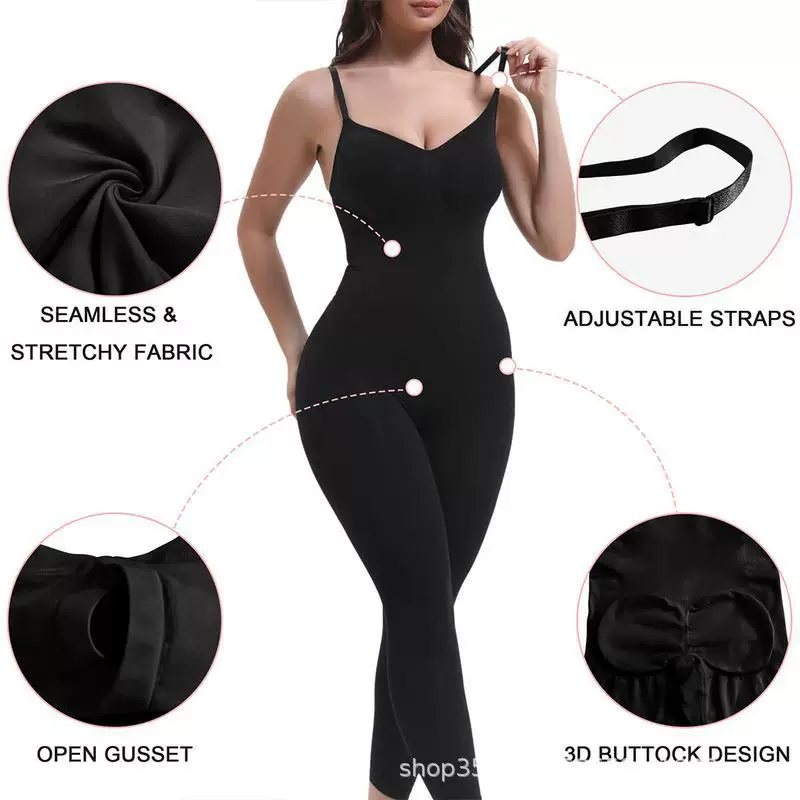 Ladies\' seamless halter body-shaping jumpsuit, with a cinched abdomen, cinched waist, lifted buttocks, open-crotch, eight-piece pants, tight body-shaping garment